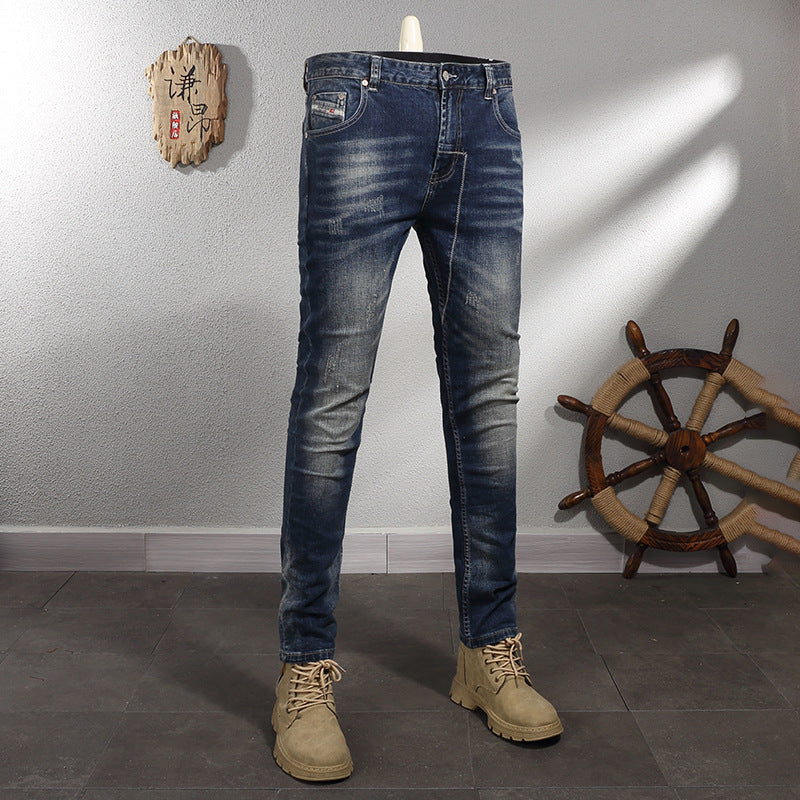 Men's Retro Elastic Slim Fit Small Straight Leg Jeans