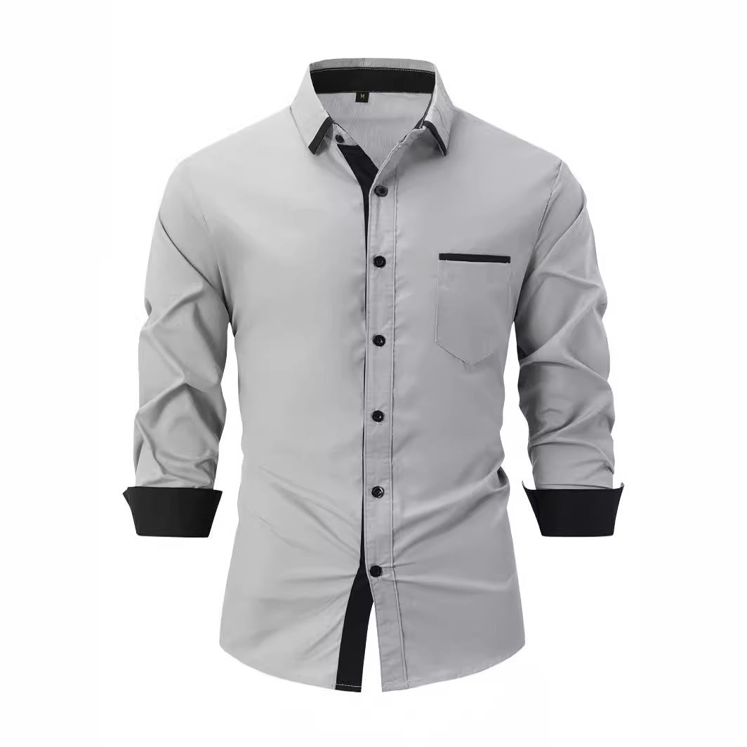 Cotton Men's Color Matching Business Slim Casual Shirt