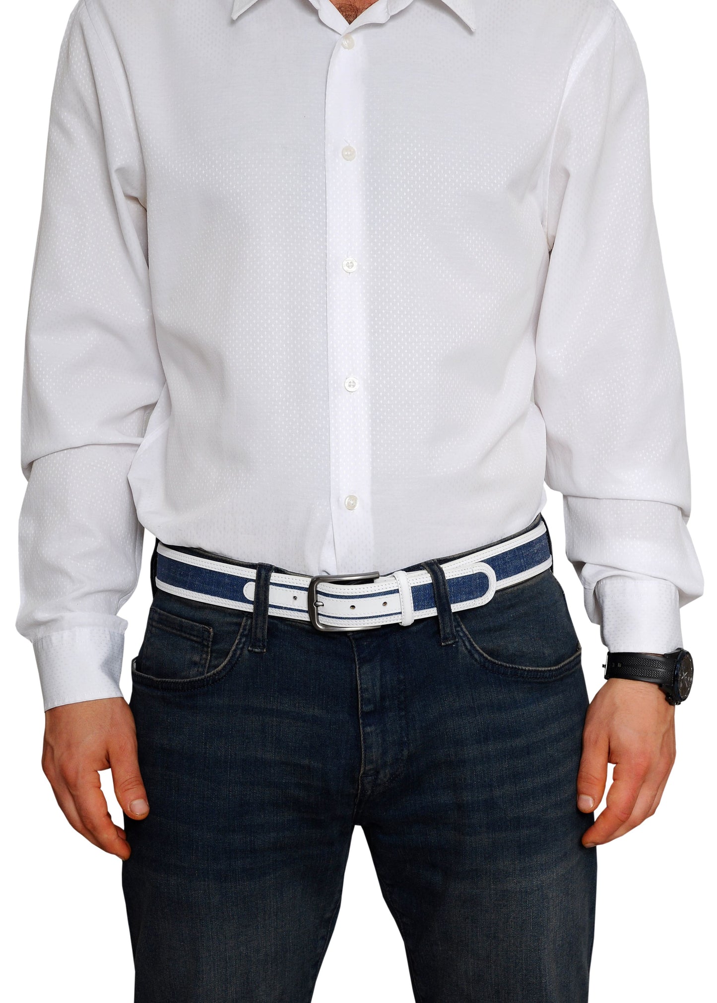 Swindon White Blue Leather Men Belt