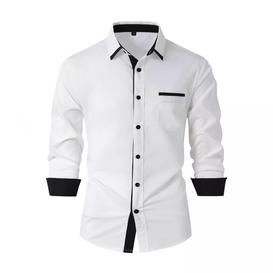 Cotton Men's Color Matching Business Slim Casual Shirt