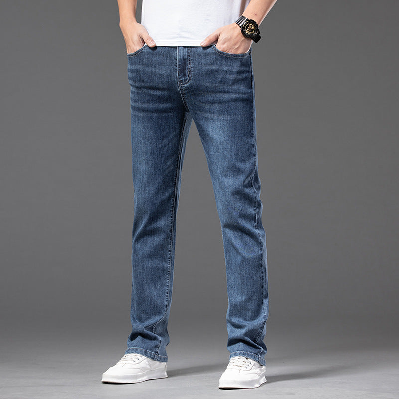 Men's Casual Half Elastic Waist Stretch Denim Trousers