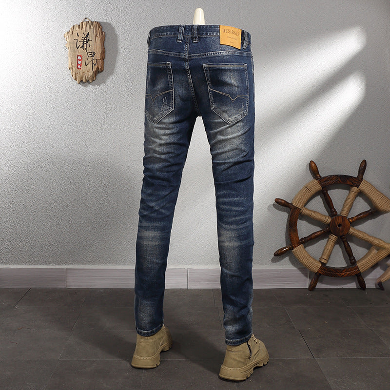 Men's Retro Elastic Slim Fit Small Straight Leg Jeans