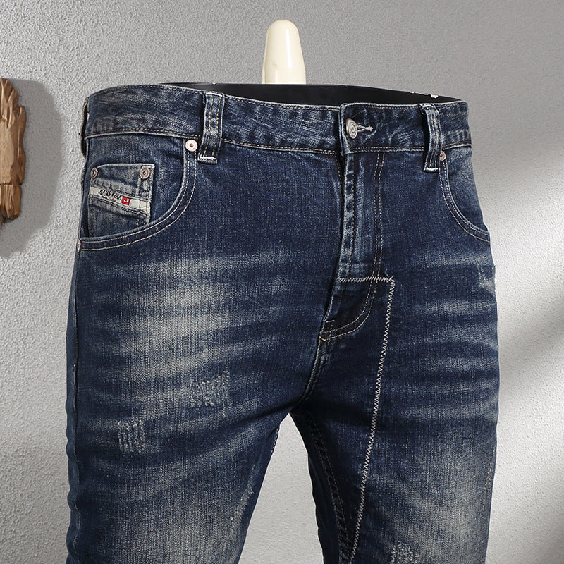 Men's Retro Elastic Slim Fit Small Straight Leg Jeans