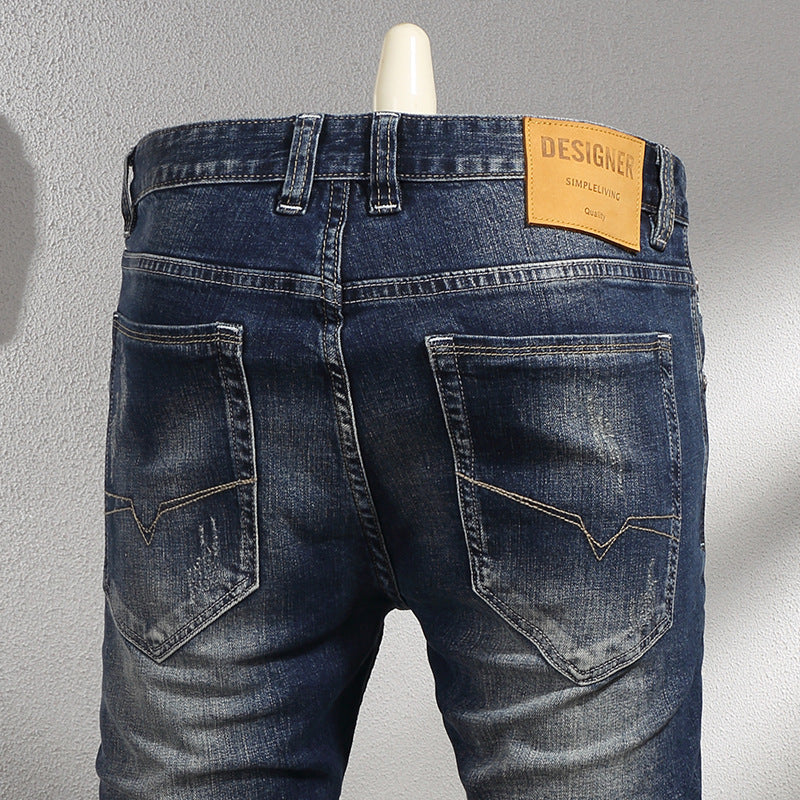 Men's Retro Elastic Slim Fit Small Straight Leg Jeans