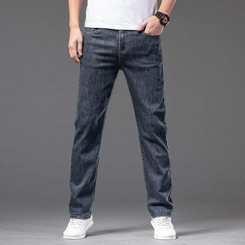 Men's Casual Half Elastic Waist Stretch Denim Trousers